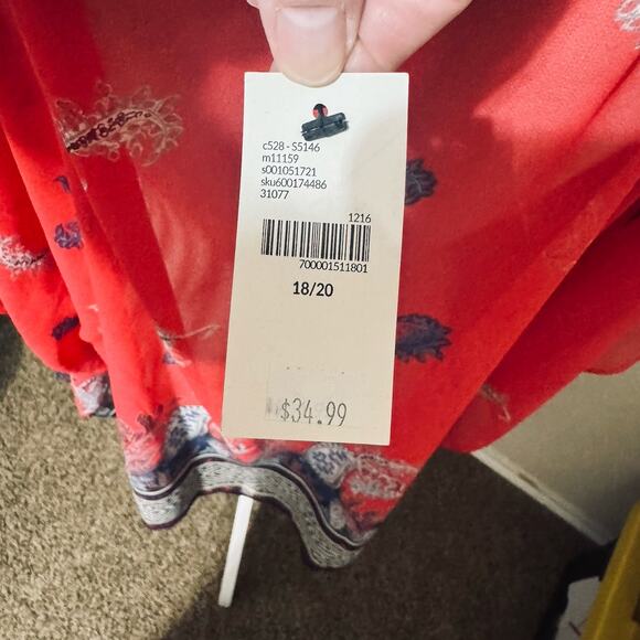 NWT Lane Bryant 18/20 Red Blouse Sheer Kimono Paisley Tie Neck Boho Chiffon Top - Picture 4 of 5